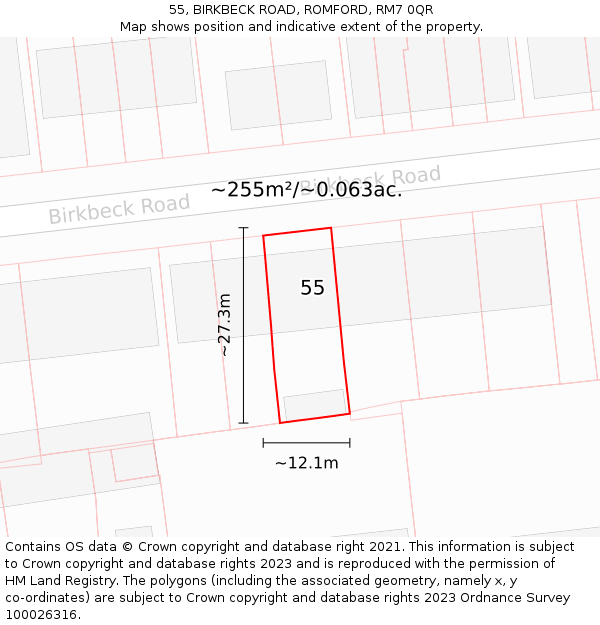 55, BIRKBECK ROAD, ROMFORD, RM7 0QR: Plot and title map