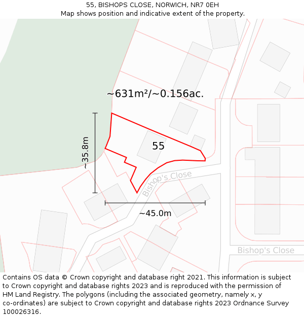 55, BISHOPS CLOSE, NORWICH, NR7 0EH: Plot and title map