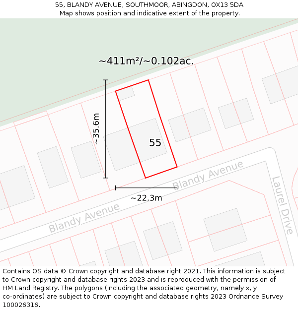 55, BLANDY AVENUE, SOUTHMOOR, ABINGDON, OX13 5DA: Plot and title map