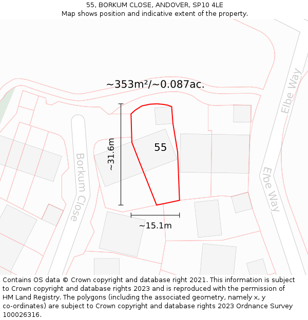 55, BORKUM CLOSE, ANDOVER, SP10 4LE: Plot and title map