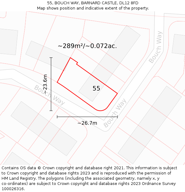 55, BOUCH WAY, BARNARD CASTLE, DL12 8FD: Plot and title map