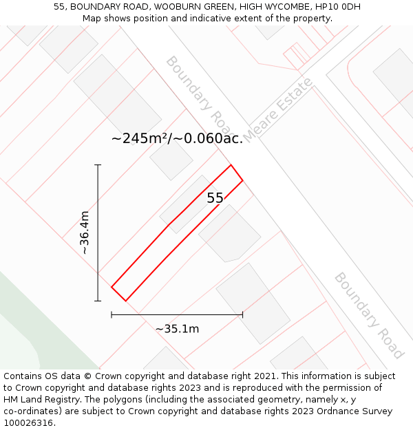 55, BOUNDARY ROAD, WOOBURN GREEN, HIGH WYCOMBE, HP10 0DH: Plot and title map