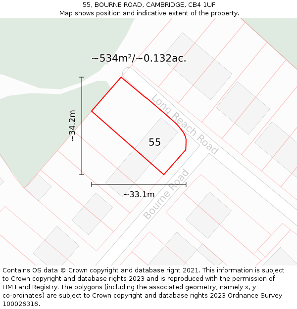 55, BOURNE ROAD, CAMBRIDGE, CB4 1UF: Plot and title map