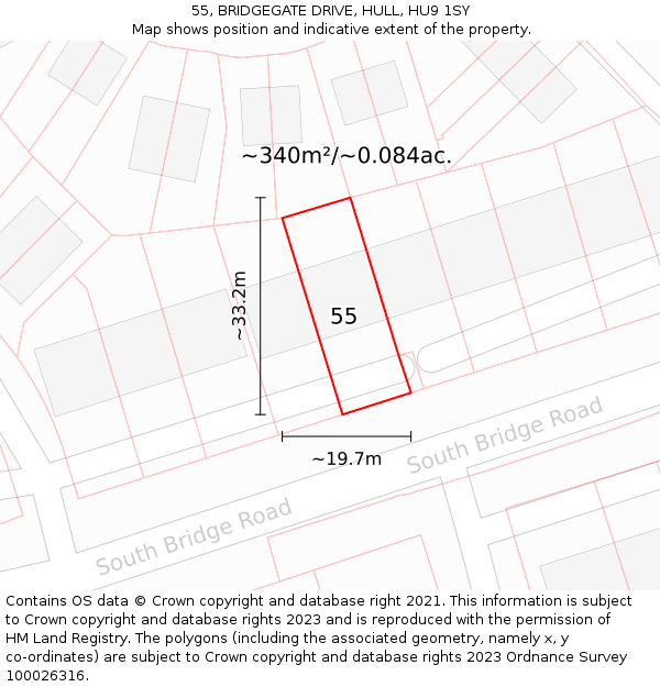 55, BRIDGEGATE DRIVE, HULL, HU9 1SY: Plot and title map