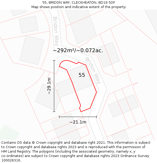 55, BRIDON WAY, CLECKHEATON, BD19 5DF: Plot and title map