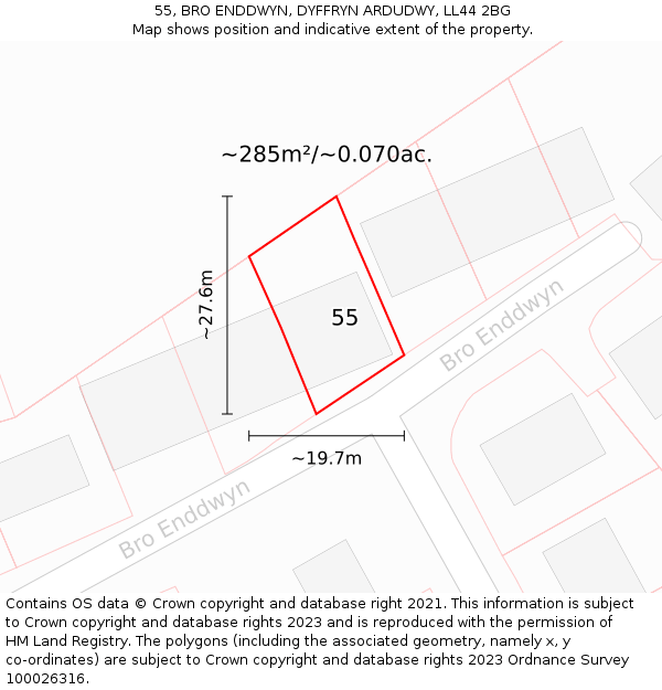 55, BRO ENDDWYN, DYFFRYN ARDUDWY, LL44 2BG: Plot and title map