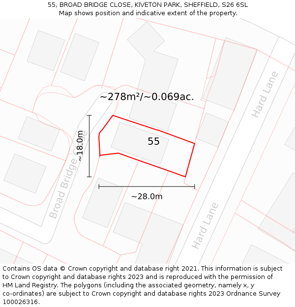 55, BROAD BRIDGE CLOSE, KIVETON PARK, SHEFFIELD, S26 6SL: Plot and title map