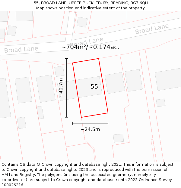 55, BROAD LANE, UPPER BUCKLEBURY, READING, RG7 6QH: Plot and title map