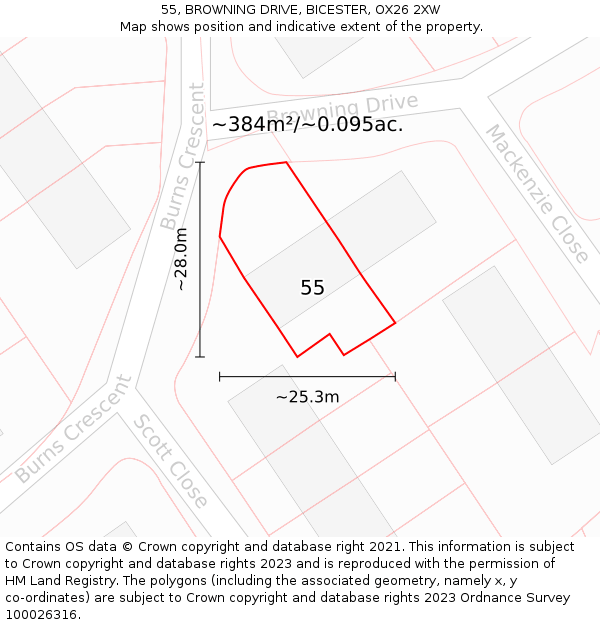 55, BROWNING DRIVE, BICESTER, OX26 2XW: Plot and title map