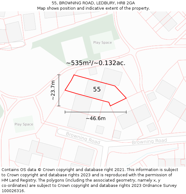 55, BROWNING ROAD, LEDBURY, HR8 2GA: Plot and title map