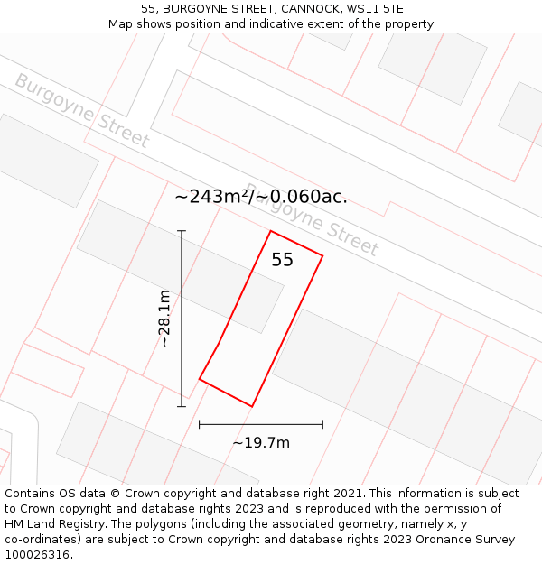 55, BURGOYNE STREET, CANNOCK, WS11 5TE: Plot and title map