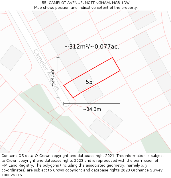 55, CAMELOT AVENUE, NOTTINGHAM, NG5 1DW: Plot and title map