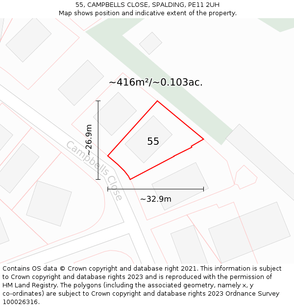 55, CAMPBELLS CLOSE, SPALDING, PE11 2UH: Plot and title map