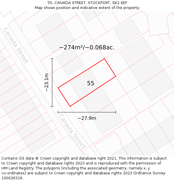 55, CANADA STREET, STOCKPORT, SK2 6EF: Plot and title map