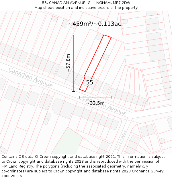 55, CANADIAN AVENUE, GILLINGHAM, ME7 2DW: Plot and title map