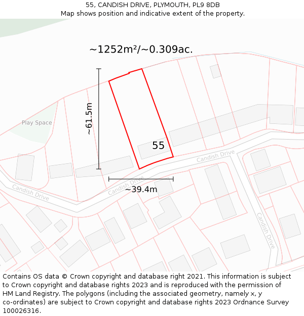 55, CANDISH DRIVE, PLYMOUTH, PL9 8DB: Plot and title map