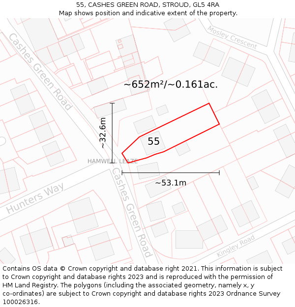 55, CASHES GREEN ROAD, STROUD, GL5 4RA: Plot and title map