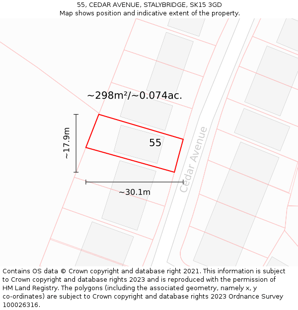 55, CEDAR AVENUE, STALYBRIDGE, SK15 3GD: Plot and title map