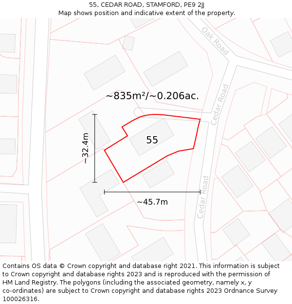 55, CEDAR ROAD, STAMFORD, PE9 2JJ: Plot and title map