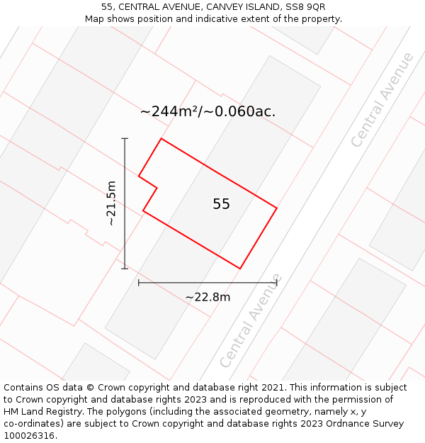 55, CENTRAL AVENUE, CANVEY ISLAND, SS8 9QR: Plot and title map