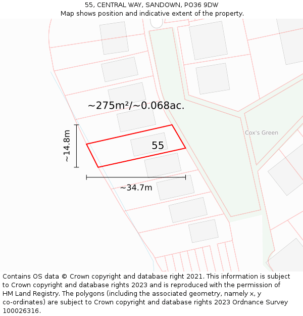 55, CENTRAL WAY, SANDOWN, PO36 9DW: Plot and title map
