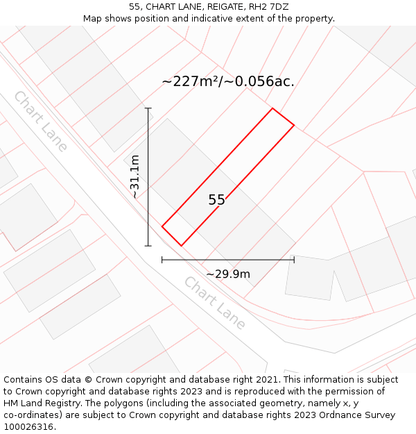 55, CHART LANE, REIGATE, RH2 7DZ: Plot and title map