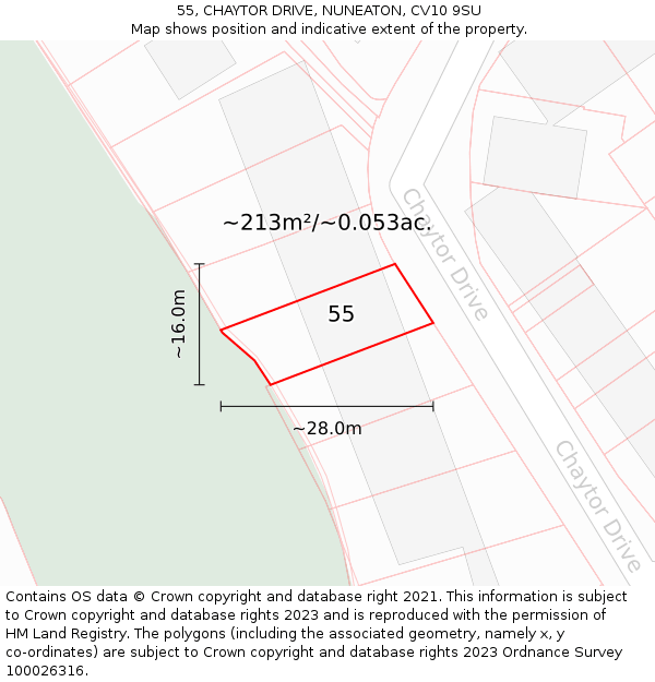 55, CHAYTOR DRIVE, NUNEATON, CV10 9SU: Plot and title map