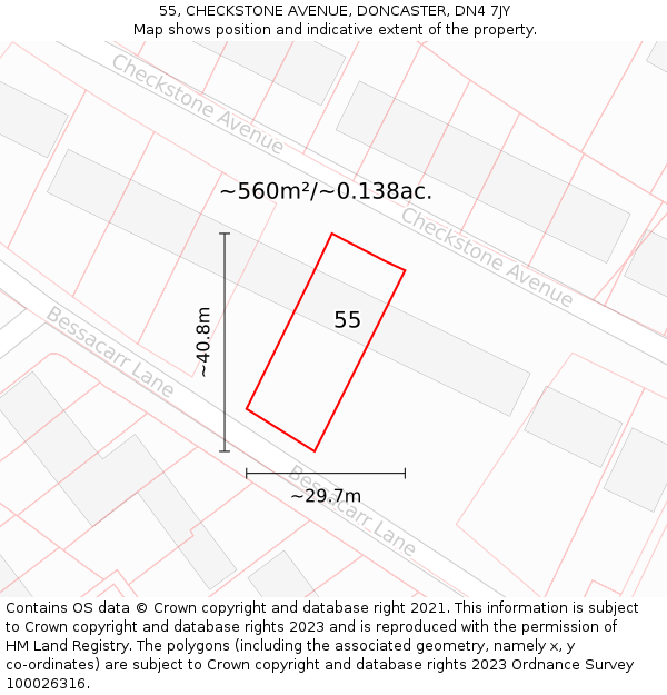 55, CHECKSTONE AVENUE, DONCASTER, DN4 7JY: Plot and title map