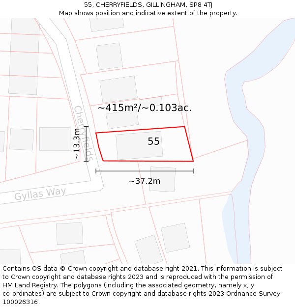 55, CHERRYFIELDS, GILLINGHAM, SP8 4TJ: Plot and title map