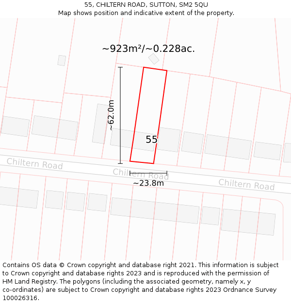 55, CHILTERN ROAD, SUTTON, SM2 5QU: Plot and title map