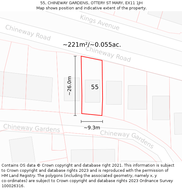 55, CHINEWAY GARDENS, OTTERY ST MARY, EX11 1JH: Plot and title map