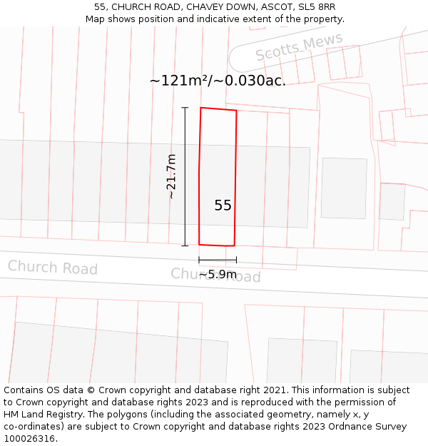 55, CHURCH ROAD, CHAVEY DOWN, ASCOT, SL5 8RR: Plot and title map