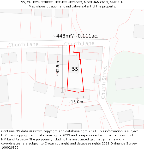 55, CHURCH STREET, NETHER HEYFORD, NORTHAMPTON, NN7 3LH: Plot and title map