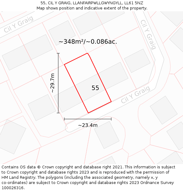 55, CIL Y GRAIG, LLANFAIRPWLLGWYNGYLL, LL61 5NZ: Plot and title map