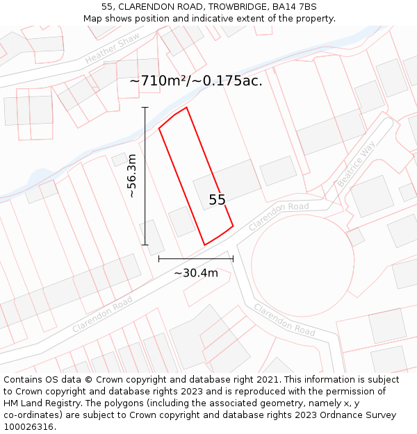 55, CLARENDON ROAD, TROWBRIDGE, BA14 7BS: Plot and title map