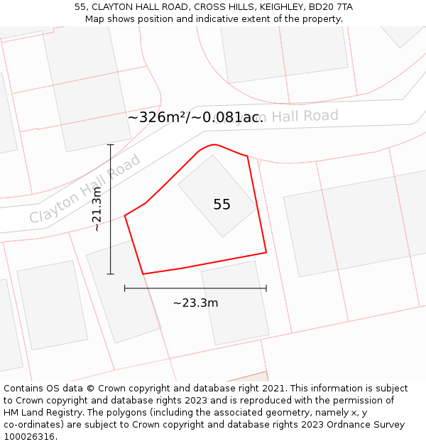 55, CLAYTON HALL ROAD, CROSS HILLS, KEIGHLEY, BD20 7TA: Plot and title map