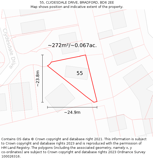55, CLYDESDALE DRIVE, BRADFORD, BD6 2EE: Plot and title map