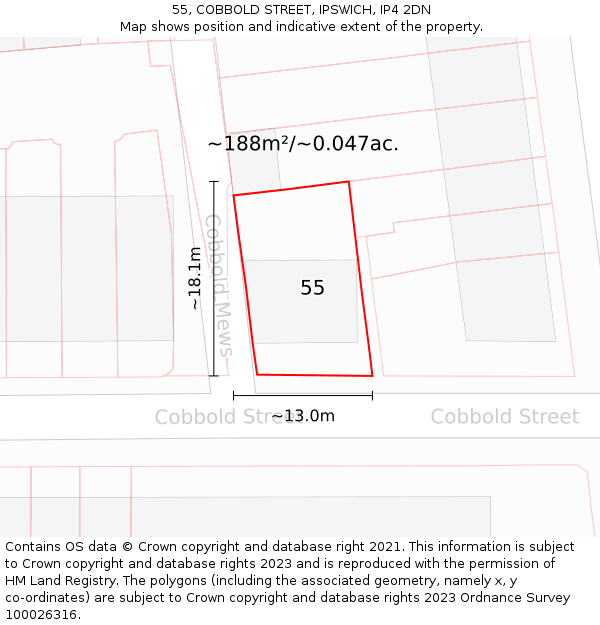 55, COBBOLD STREET, IPSWICH, IP4 2DN: Plot and title map