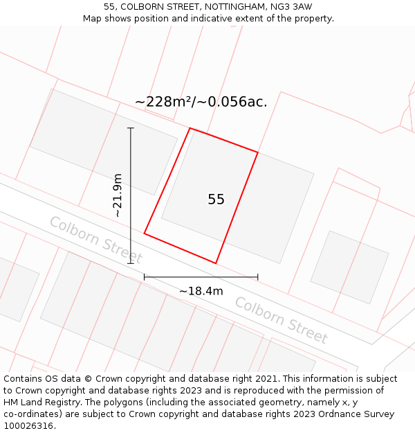 55, COLBORN STREET, NOTTINGHAM, NG3 3AW: Plot and title map