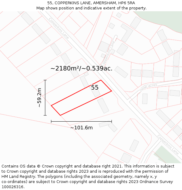 55, COPPERKINS LANE, AMERSHAM, HP6 5RA: Plot and title map