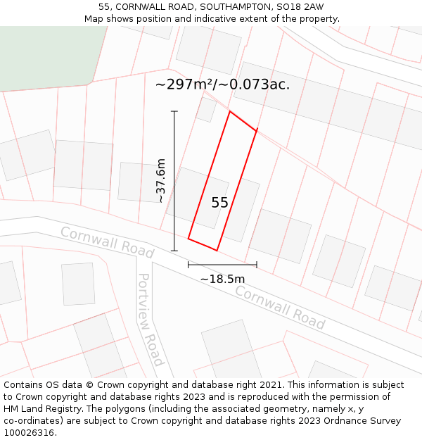 55, CORNWALL ROAD, SOUTHAMPTON, SO18 2AW: Plot and title map