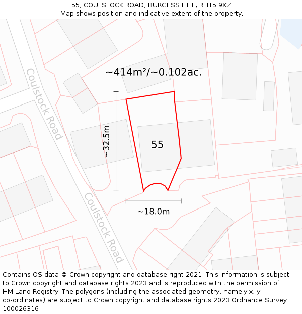 55, COULSTOCK ROAD, BURGESS HILL, RH15 9XZ: Plot and title map