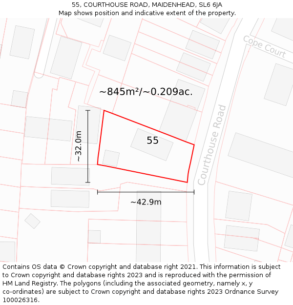 55, COURTHOUSE ROAD, MAIDENHEAD, SL6 6JA: Plot and title map