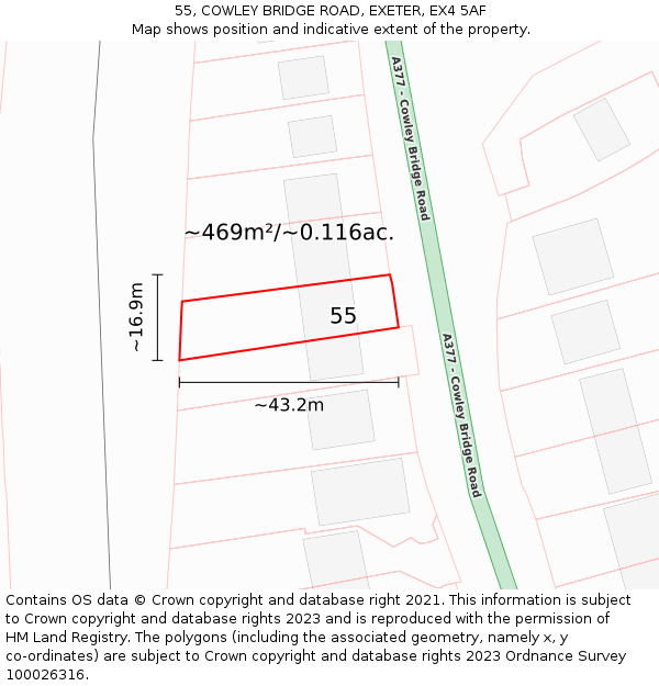 55, COWLEY BRIDGE ROAD, EXETER, EX4 5AF: Plot and title map