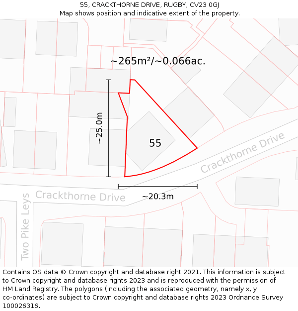 55, CRACKTHORNE DRIVE, RUGBY, CV23 0GJ: Plot and title map