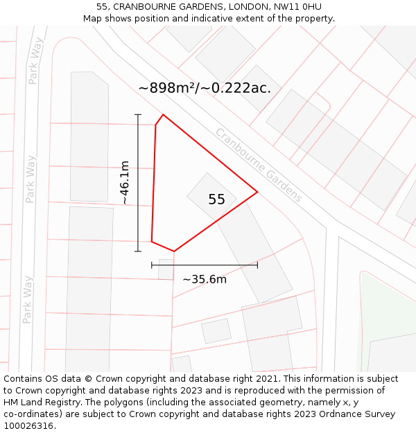 55, CRANBOURNE GARDENS, LONDON, NW11 0HU: Plot and title map