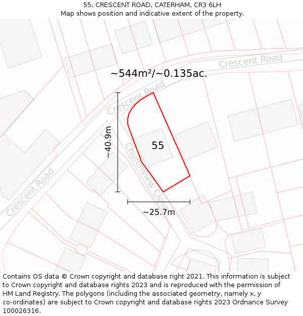 55, CRESCENT ROAD, CATERHAM, CR3 6LH: Plot and title map