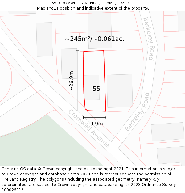 55, CROMWELL AVENUE, THAME, OX9 3TG: Plot and title map