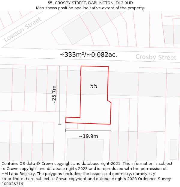 55, CROSBY STREET, DARLINGTON, DL3 0HD: Plot and title map