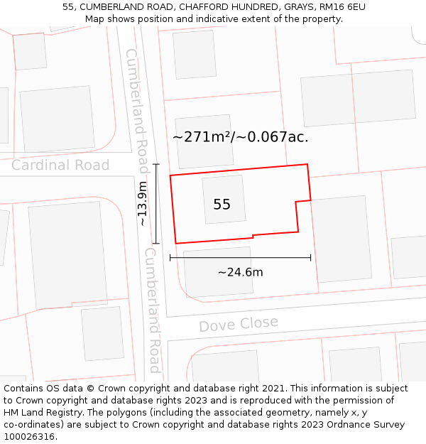 55, CUMBERLAND ROAD, CHAFFORD HUNDRED, GRAYS, RM16 6EU: Plot and title map